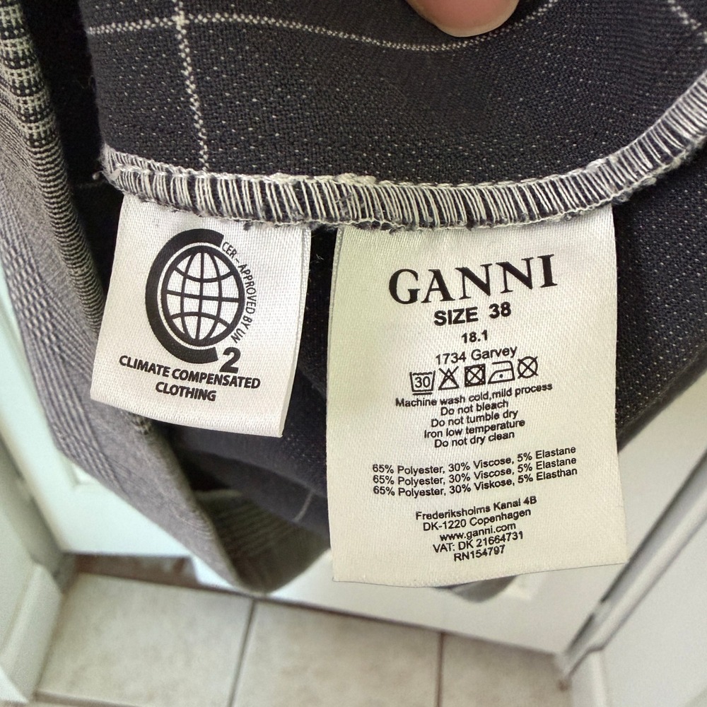 Ganni Garvey Gray Plaid Mini Dress Size 38/6 Scoop Neck Exposed Back Zip Shift - Picture 6 of 7